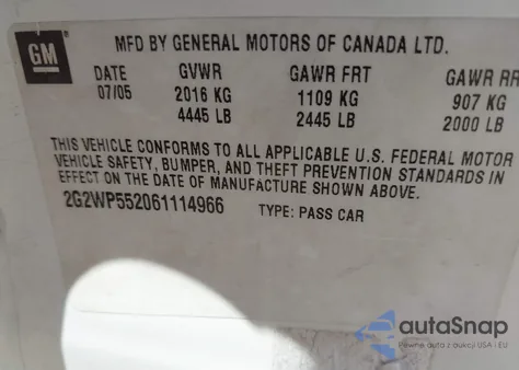 2006 Pontiac Grand Prix from USA, damaged, VIN 2G2WP552061114966